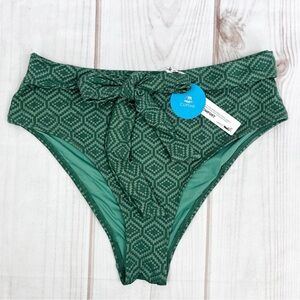NWT Cupshe Textured Front Tie Cheeky Bikini Bottom Emerald Green Sz L